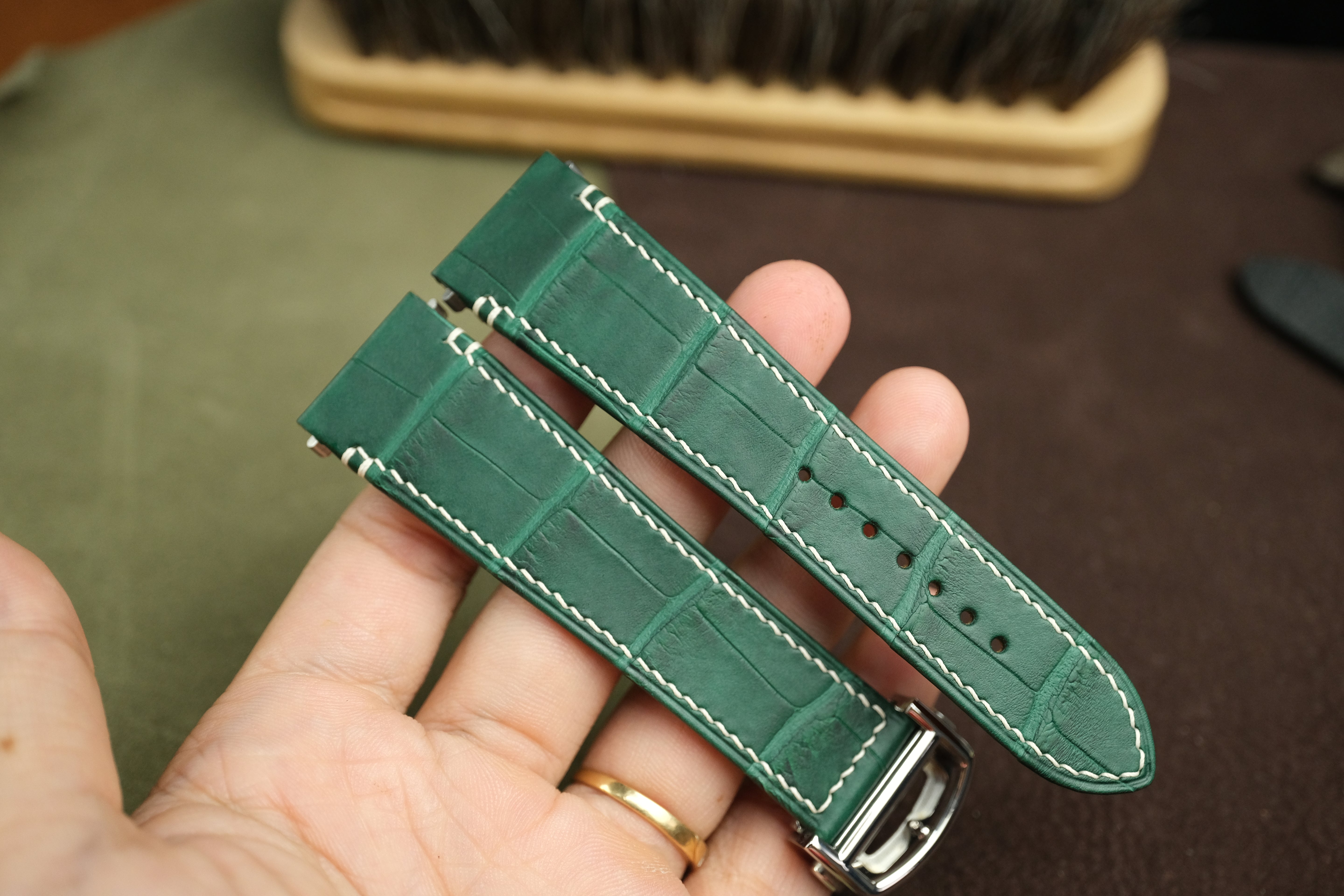 Green Alligator Leather Santos De Cartier Watch Strap.