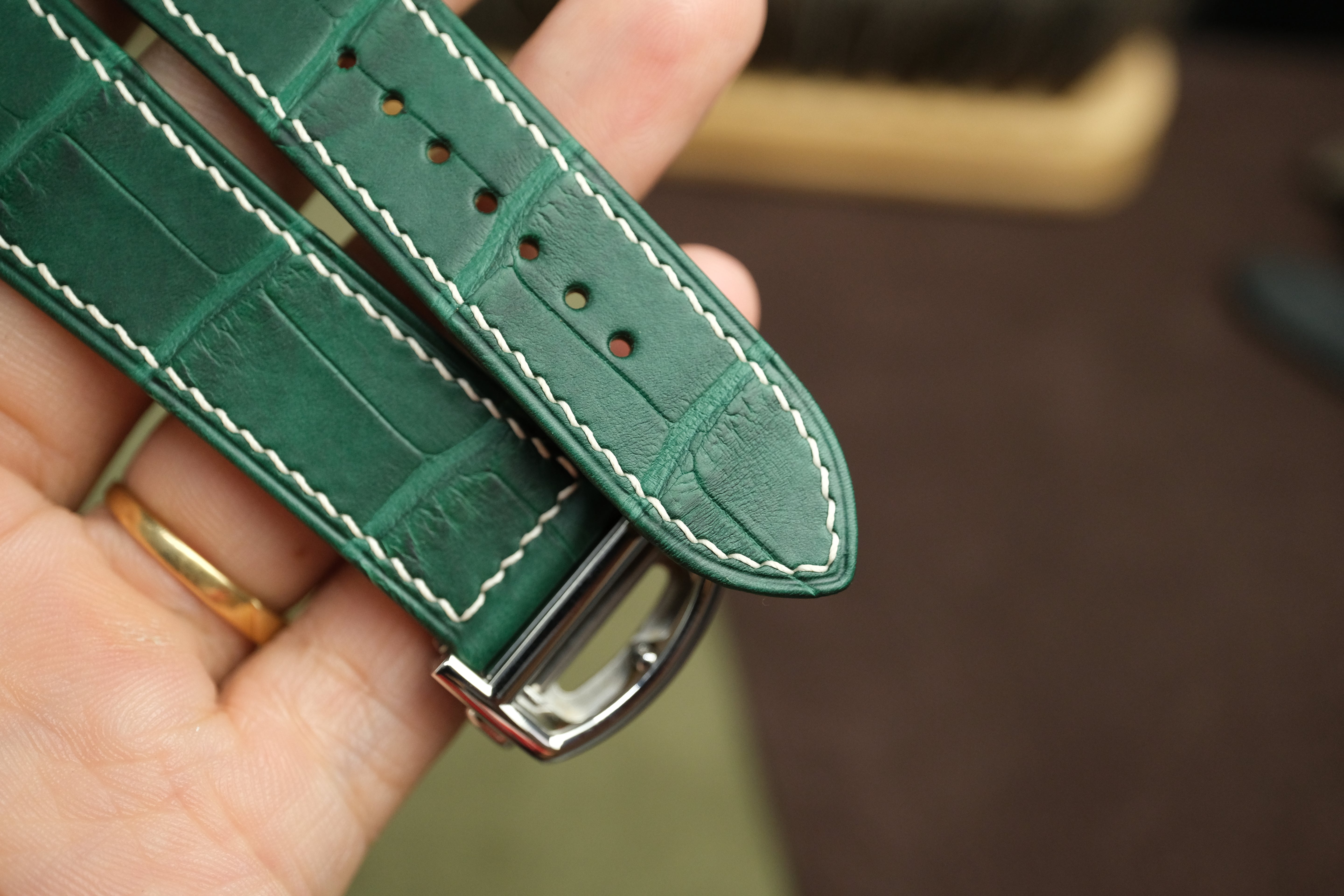 Green Alligator Leather Santos De Cartier Watch Strap.
