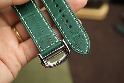 Green Alligator Leather Santos De Cartier Watch Strap.