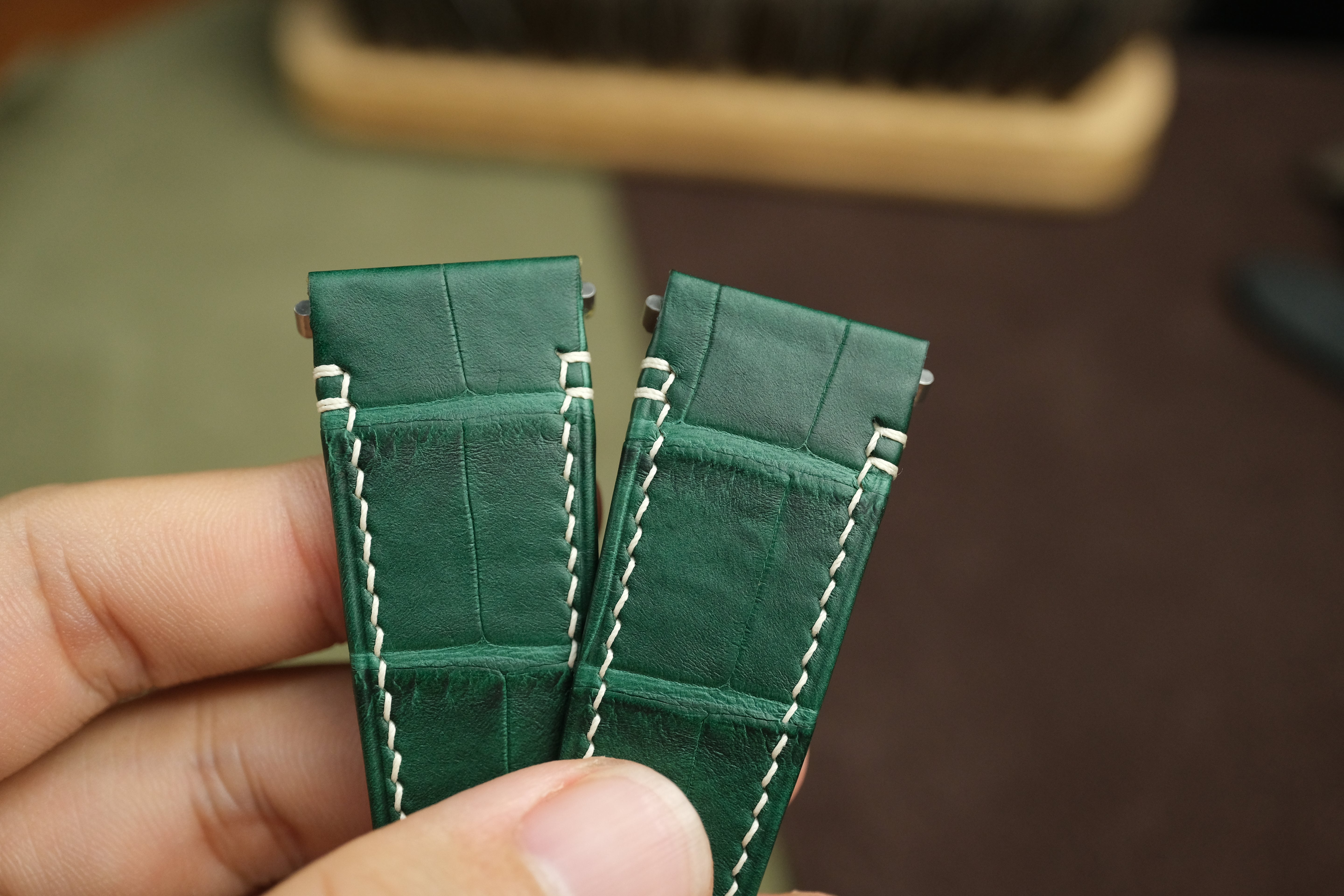 Green Alligator Leather Santos De Cartier Watch Strap.