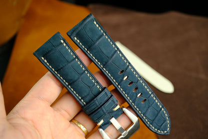 Panerai Watch Strap, Genuine Nubuck Darkblue Alligator Leather