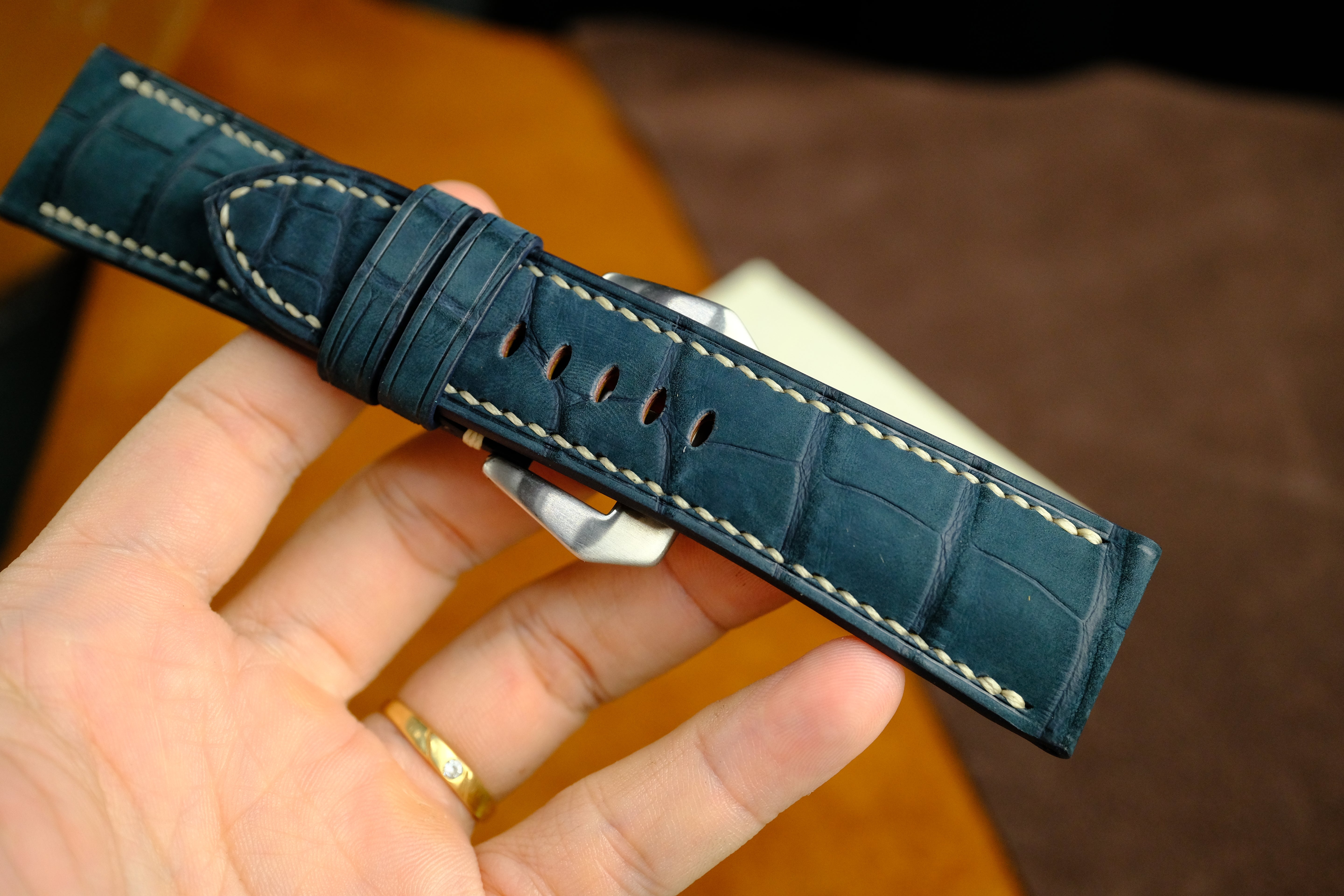 Panerai Watch Strap, Genuine Nubuck Darkblue Alligator Leather
