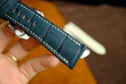 Panerai Watch Strap, Genuine Nubuck Darkblue Alligator Leather