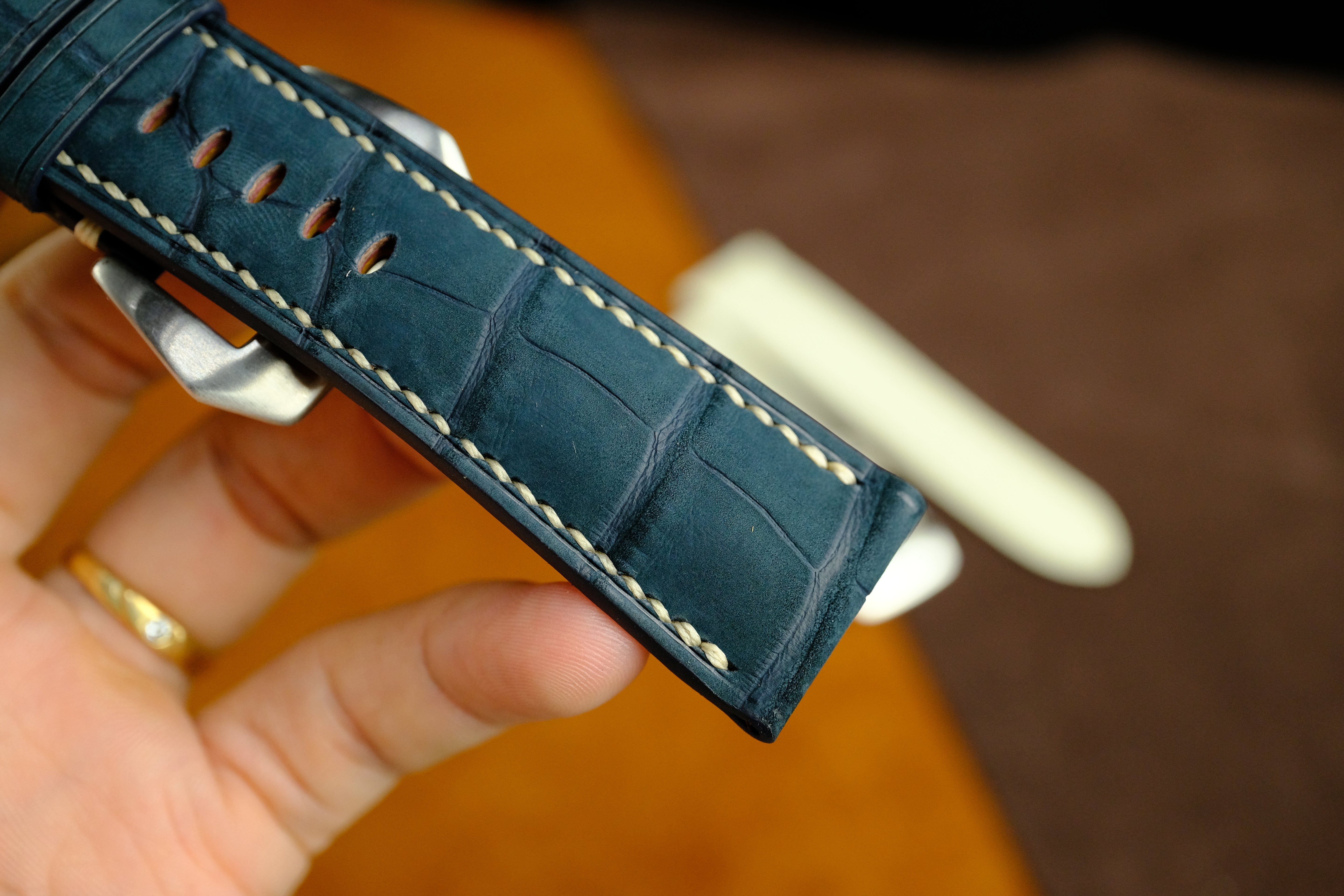 Panerai Watch Strap, Genuine Nubuck Darkblue Alligator Leather