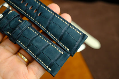 Panerai Watch Strap, Genuine Nubuck Darkblue Alligator Leather