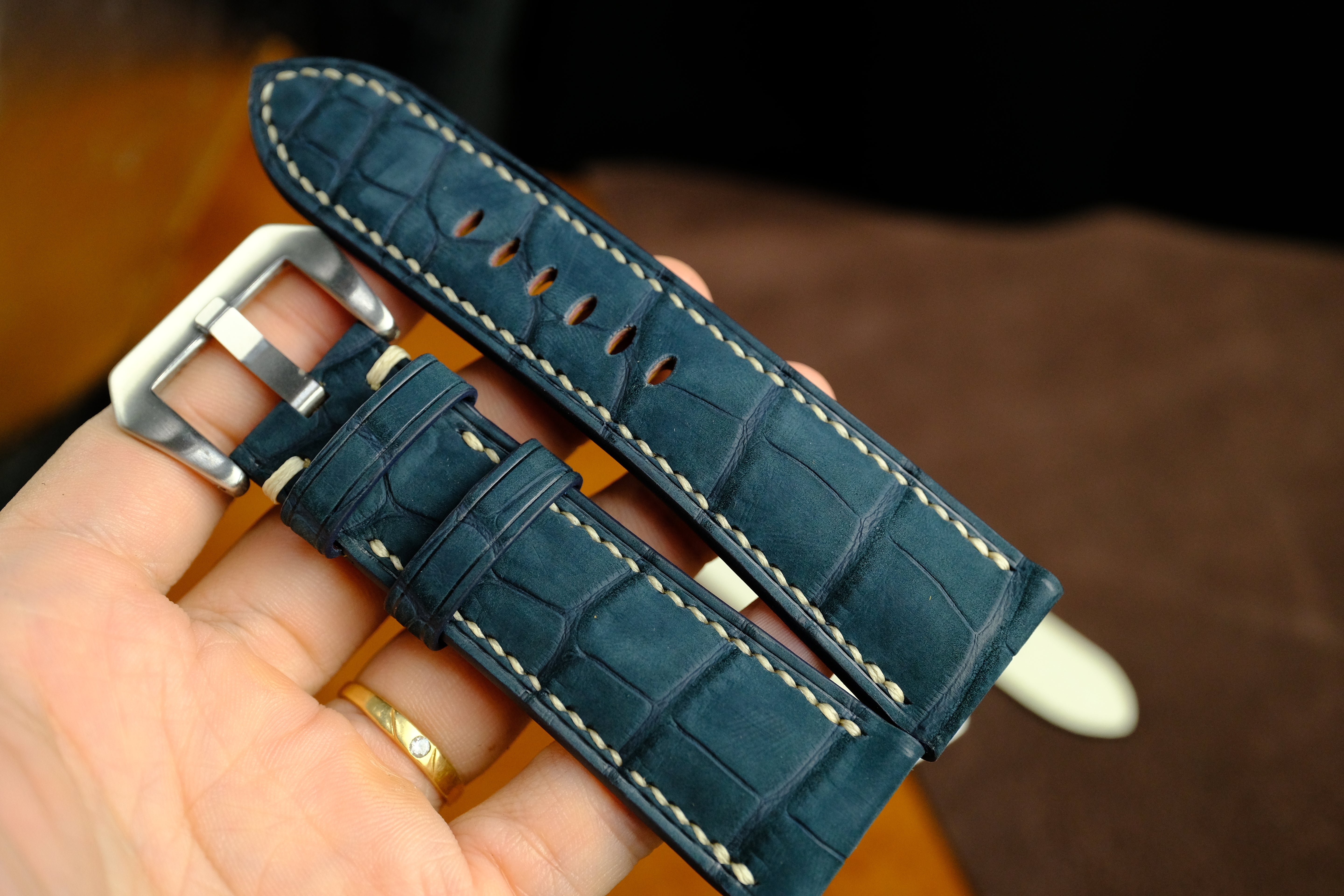 Panerai Watch Strap, Genuine Nubuck Darkblue Alligator Leather