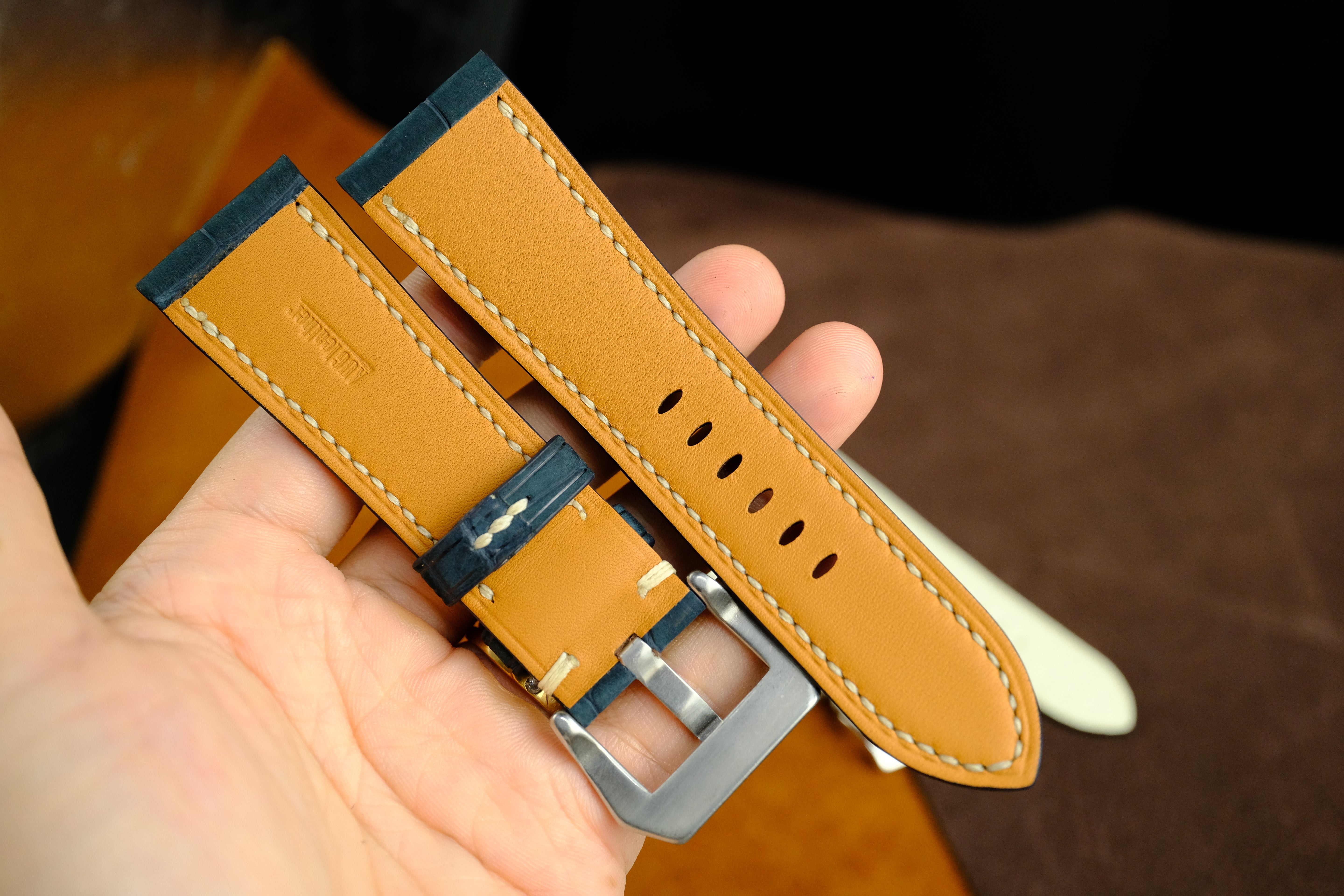 Panerai Watch Strap, Genuine Nubuck Darkblue Alligator Leather