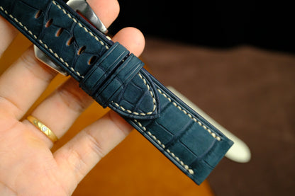 Panerai Watch Strap, Genuine Nubuck Darkblue Alligator Leather