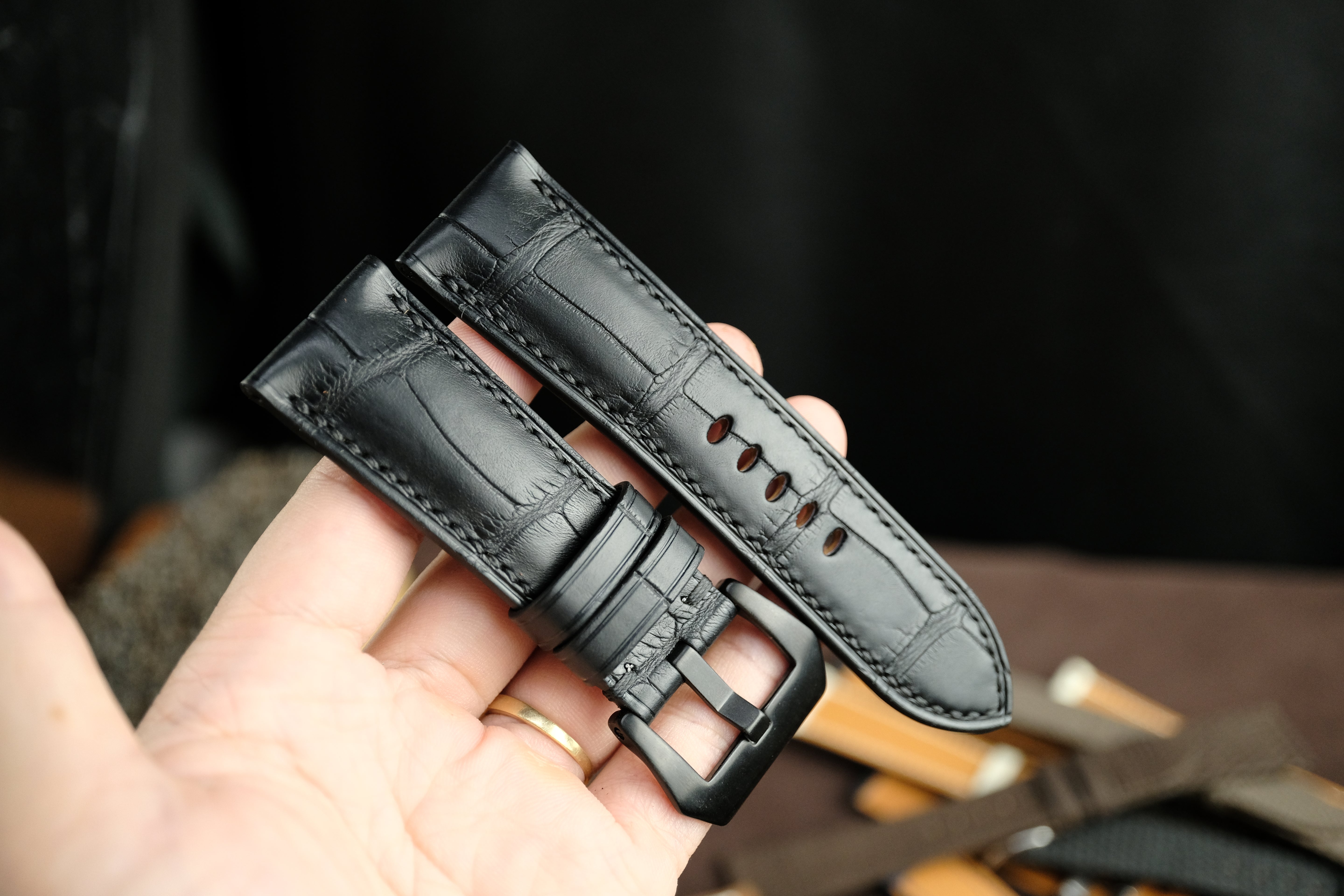 Black Alligator Leather Panerai Watch Strap, Hanmade Leather Band