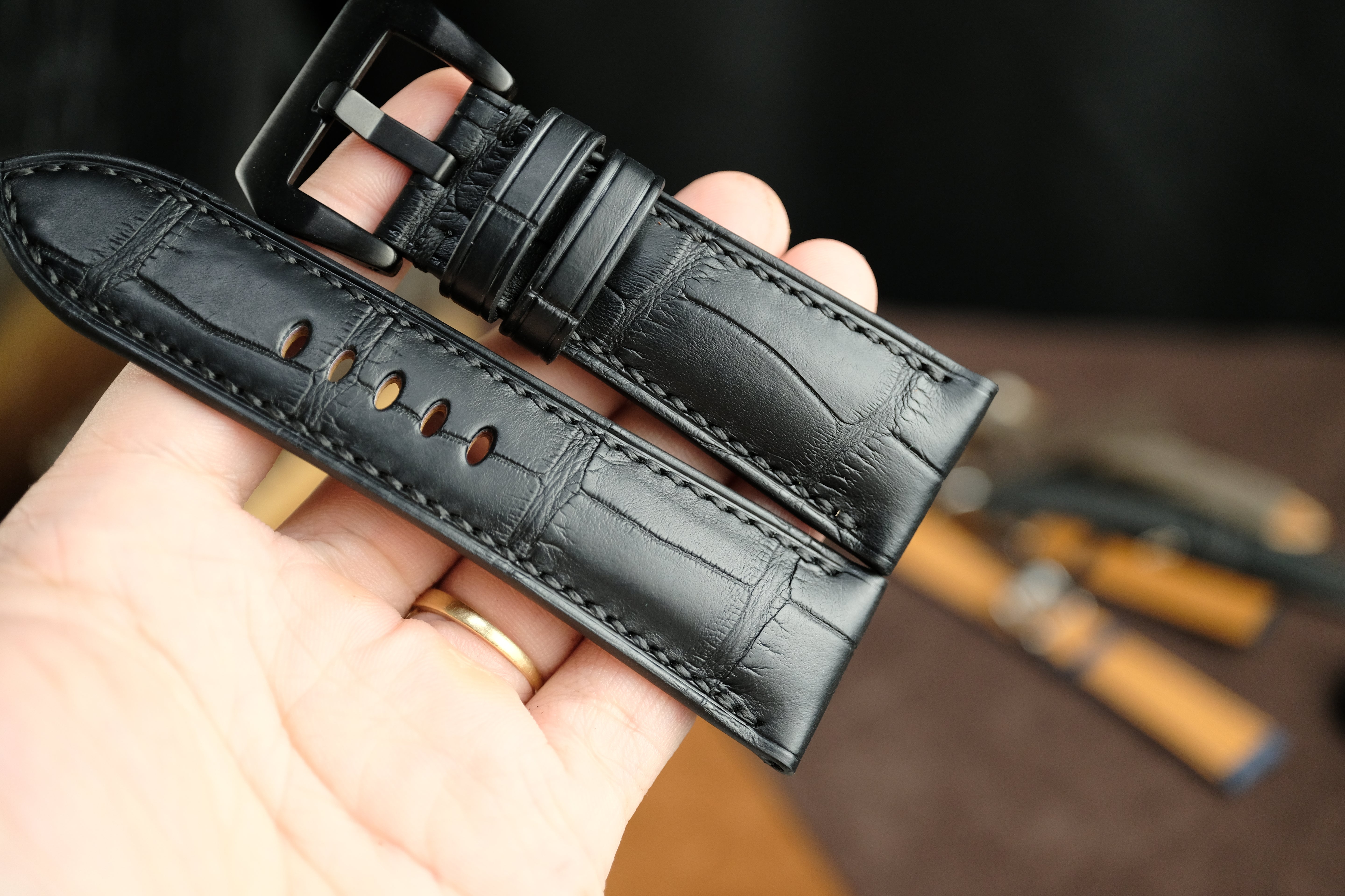 Black Alligator Leather Panerai Watch Strap, Hanmade Leather Band
