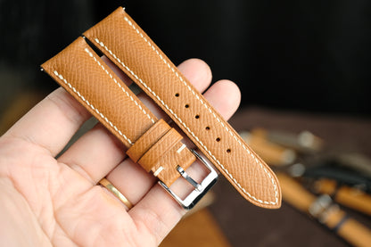 Gold Brown Epsom Curved Leather Handmade Watch Strap