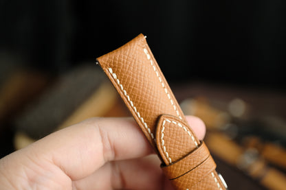 Gold Brown Epsom Curved Leather Handmade Watch Strap