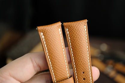 Gold Brown Epsom Curved Leather Handmade Watch Strap