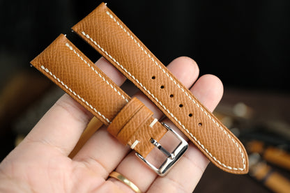 Gold Brown Epsom Curved Leather Handmade Watch Strap