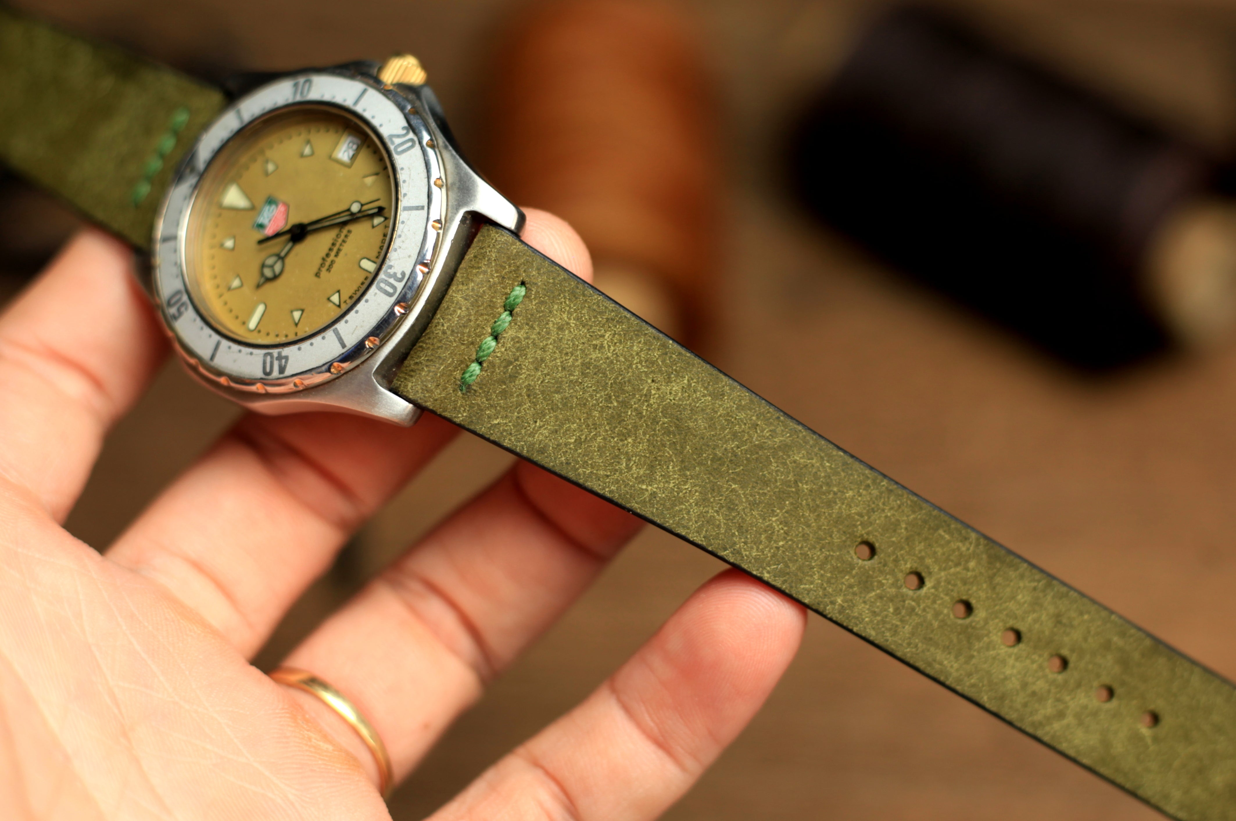 Row-Stitch Pueblo Olive Green Quick Release Watch Strap