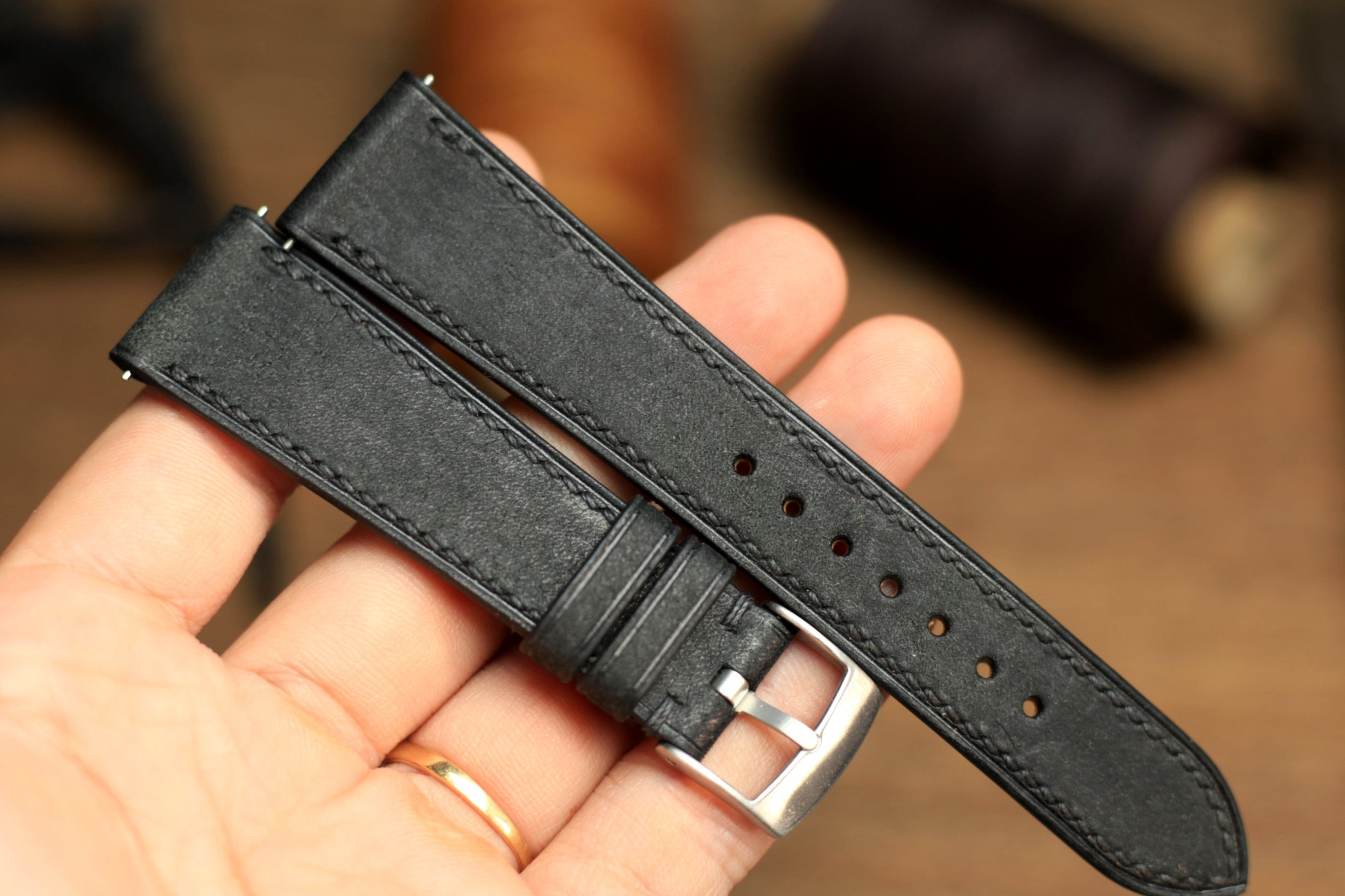 Pueblo Black Leather Quick Release Watch Strap