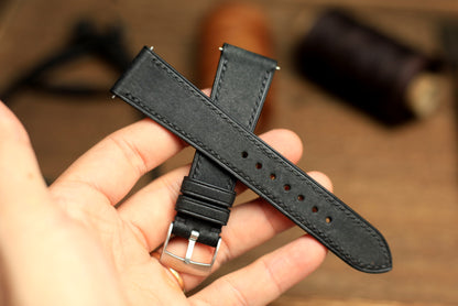 Pueblo Black Leather Quick Release Watch Strap