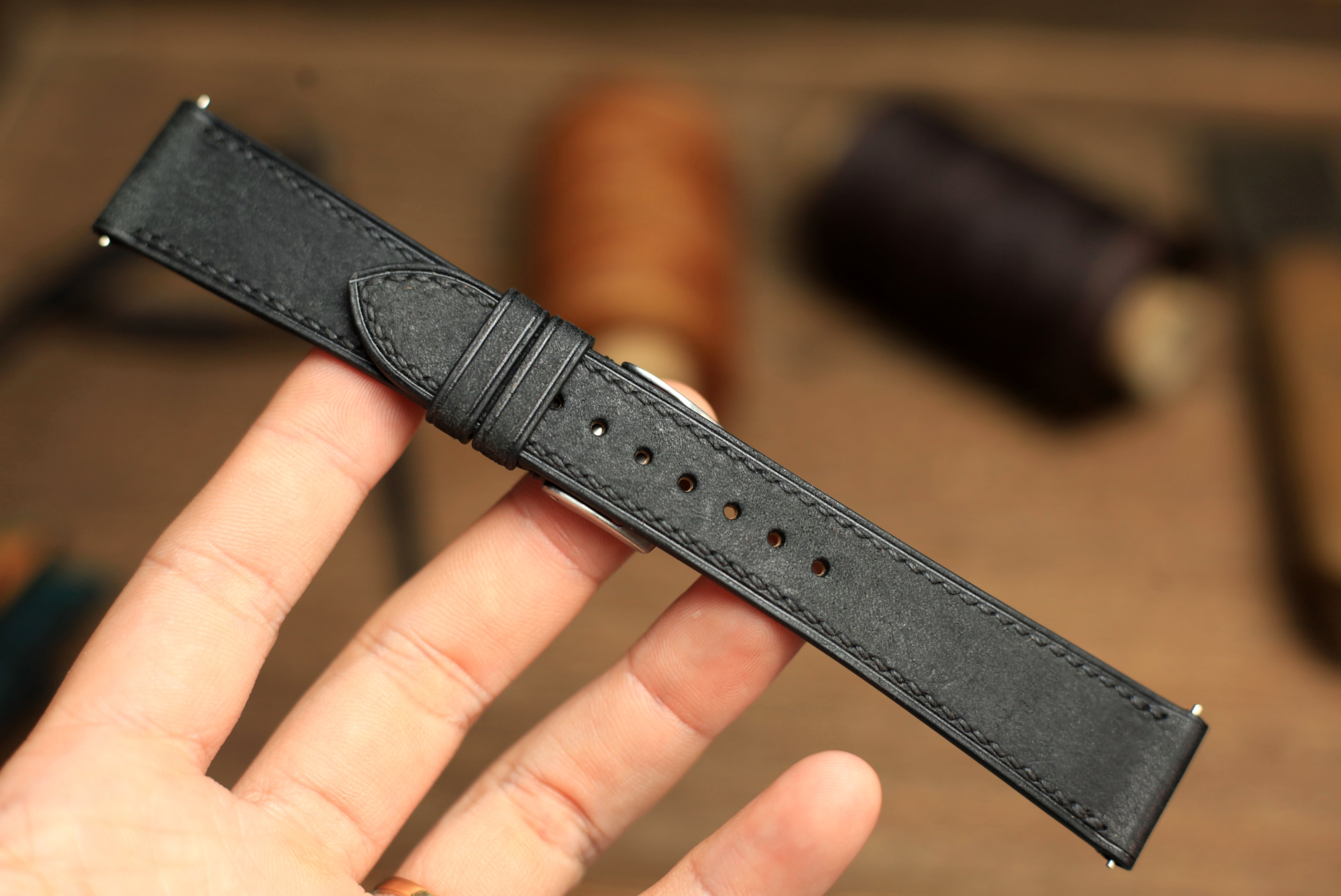 Pueblo Black Leather Quick Release Watch Strap