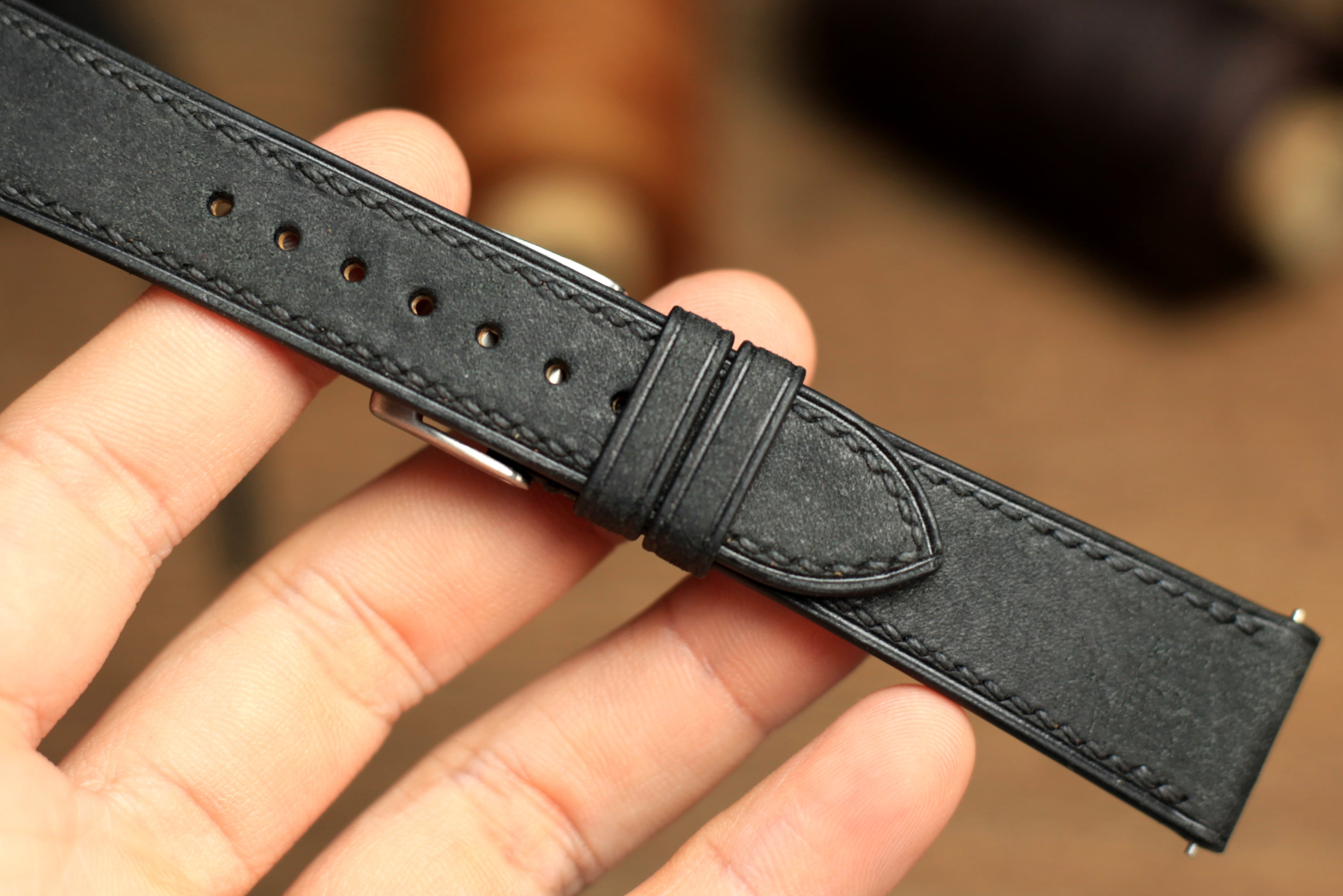 Pueblo Black Leather Quick Release Watch Strap