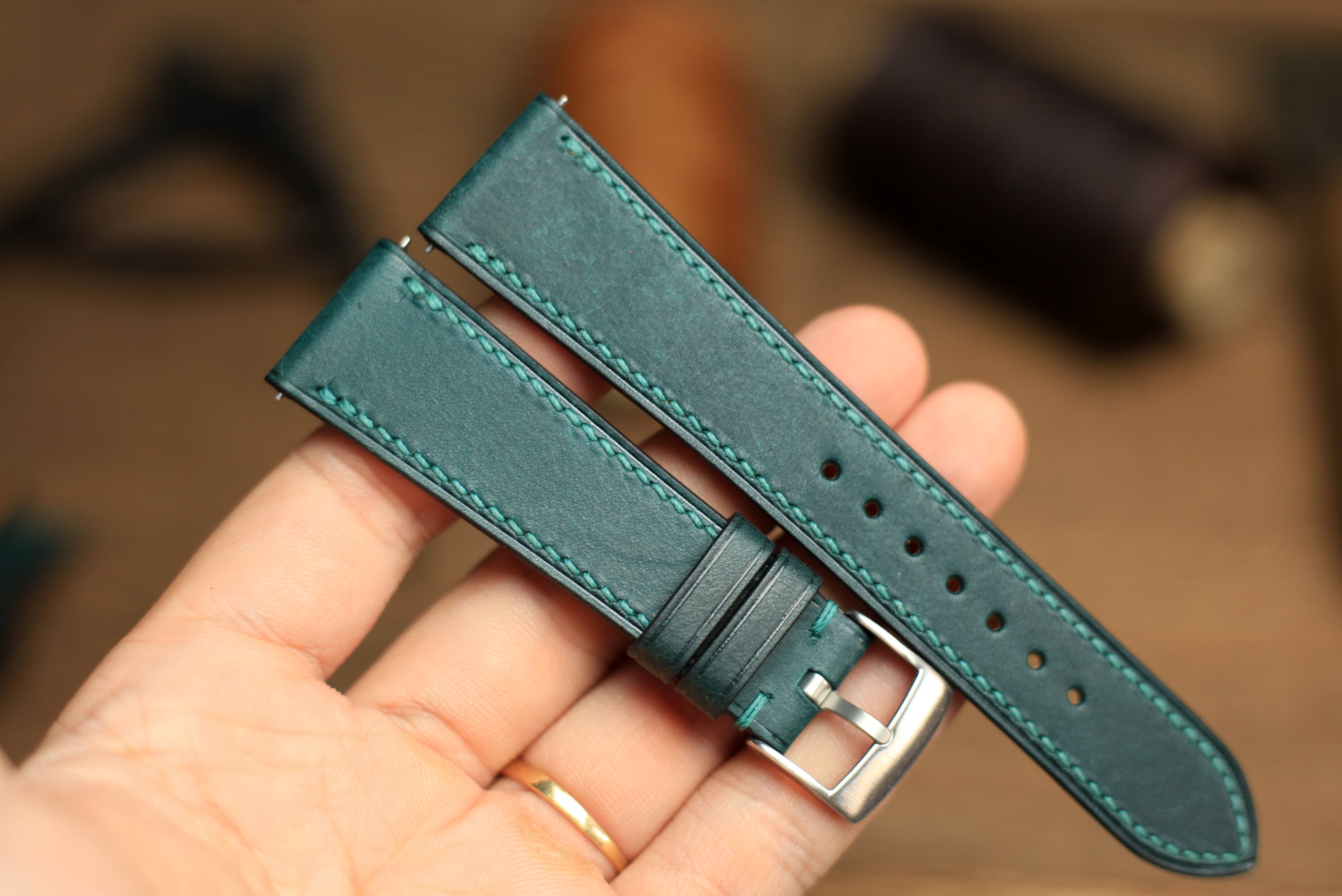 Pueblo Deep Teal Green Leather Handmade Watch Strap, Quick Release