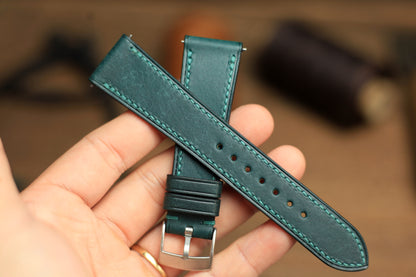 Pueblo Deep Teal Green Leather Handmade Watch Strap, Quick Release