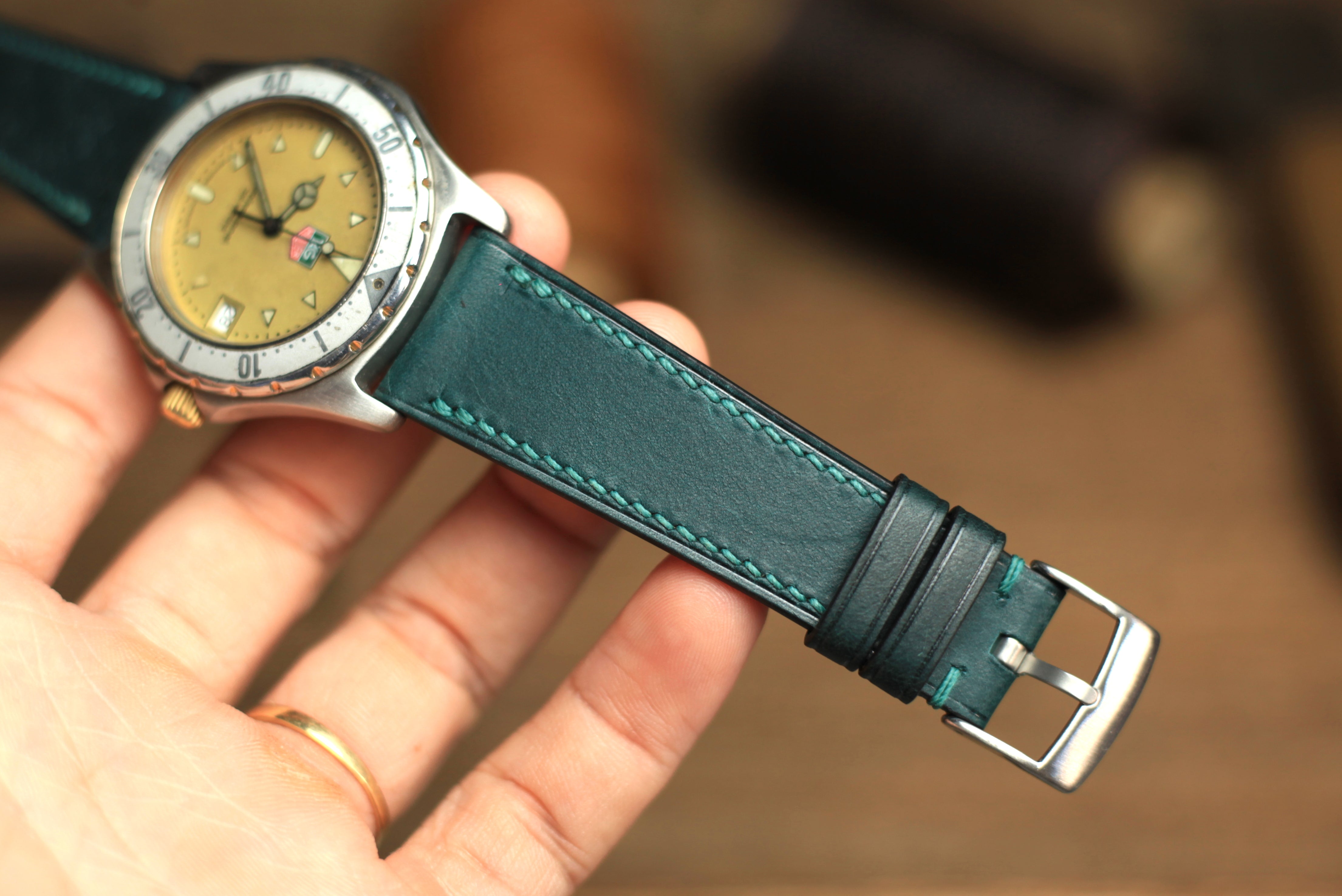 Pueblo Deep Teal Green Leather Handmade Watch Strap, Quick Release