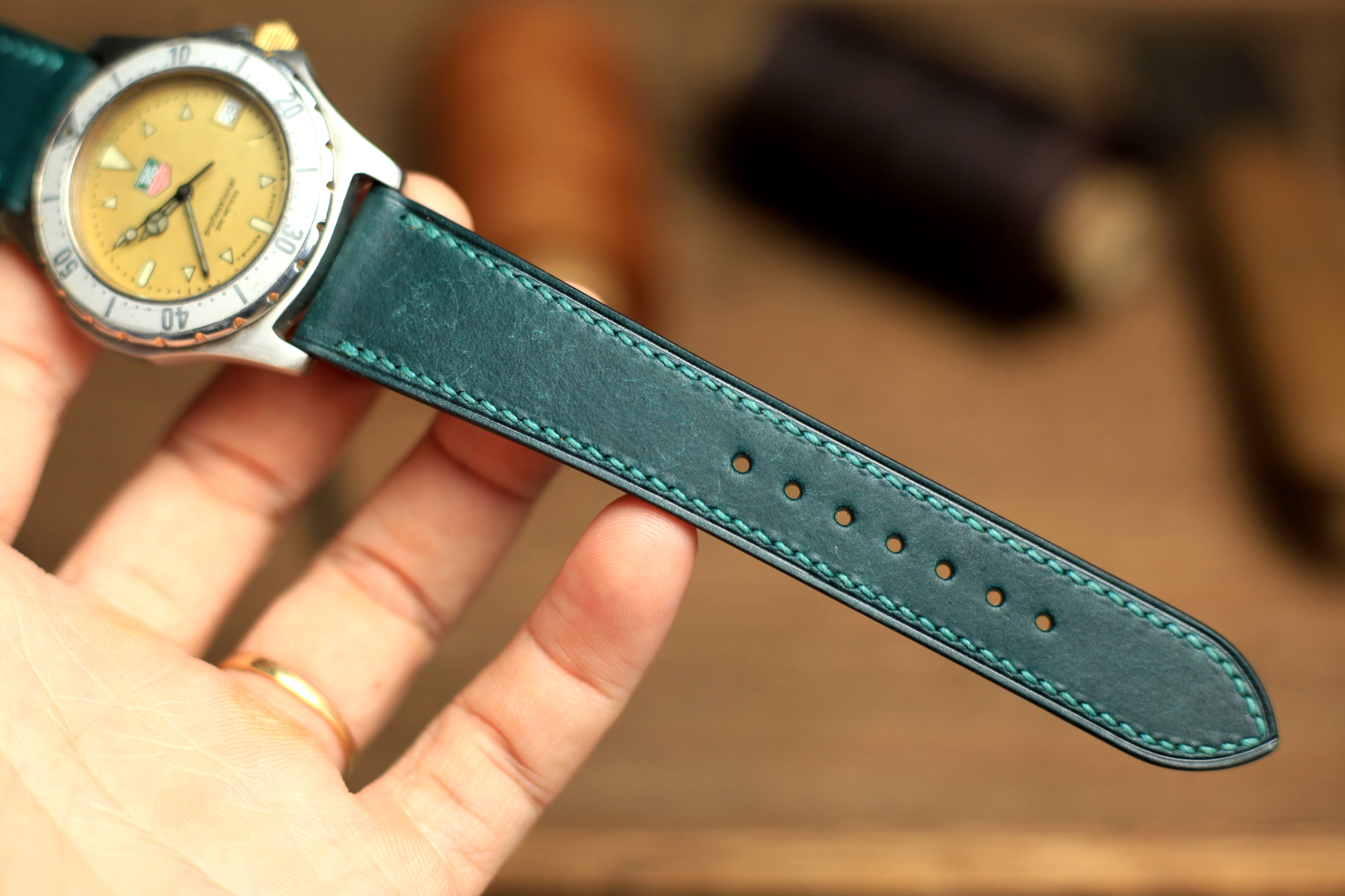 Pueblo Deep Teal Green Leather Handmade Watch Strap, Quick Release