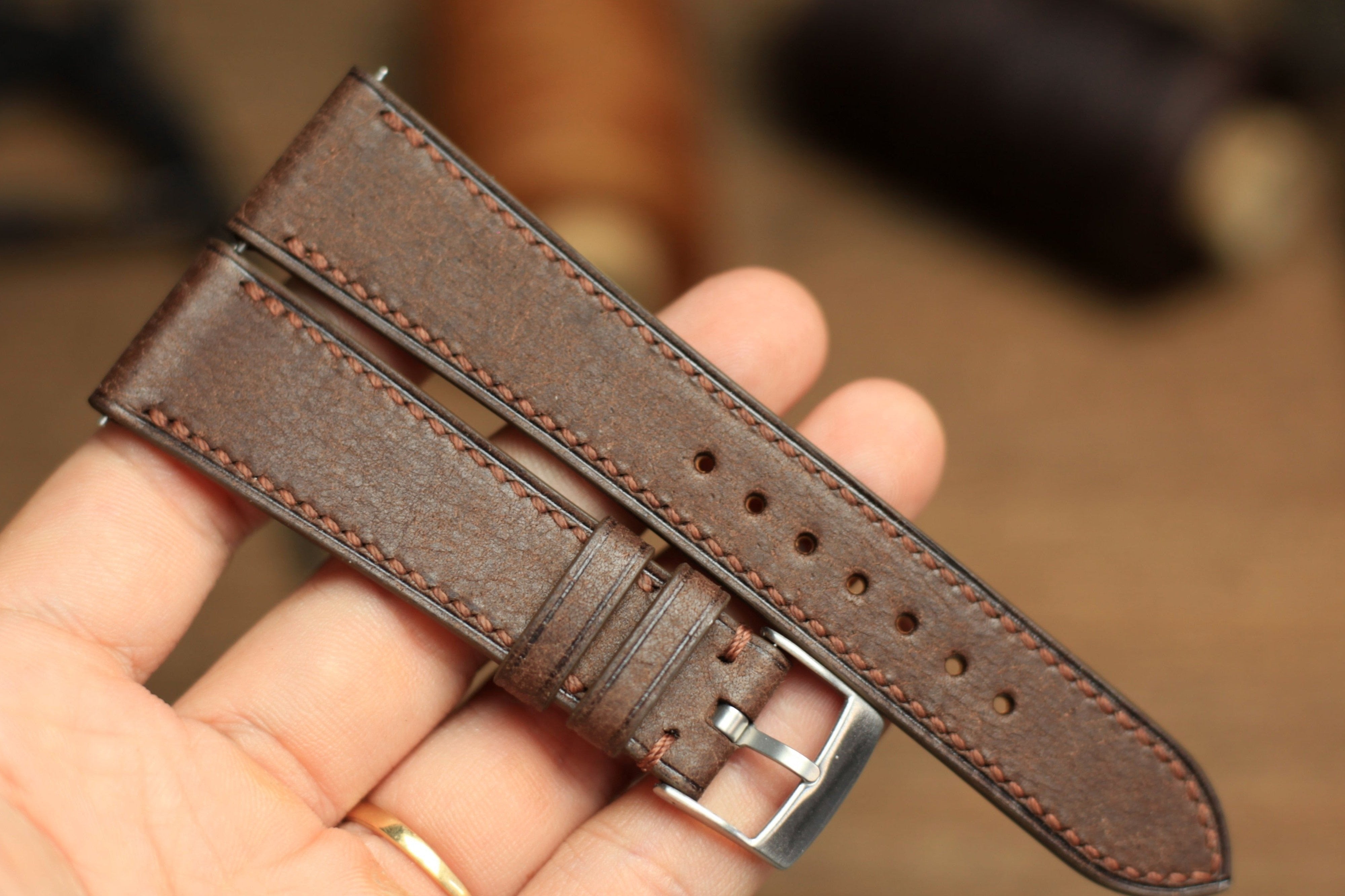 Pueblo Coffee Brown Leather Handmade Watch Strap, Quick Release