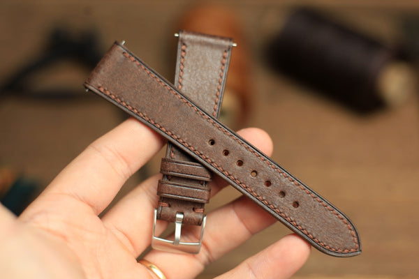 PUEBLO COFFEE BROWN LEATHER HANDMADE WATCH STRAP, QUICK RELEASE