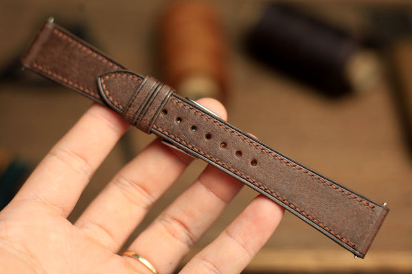 PUEBLO COFFEE BROWN LEATHER HANDMADE WATCH STRAP, QUICK RELEASE