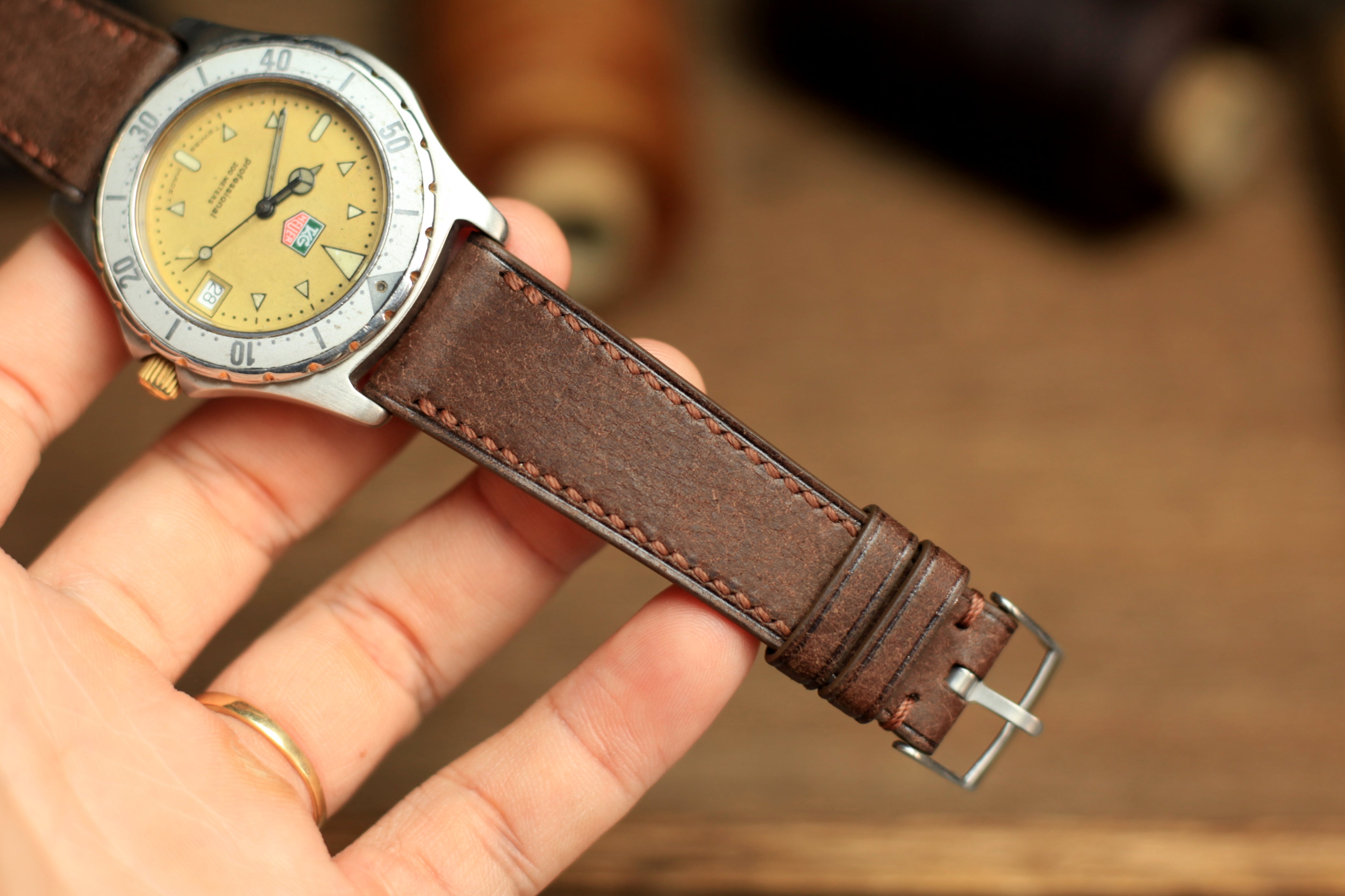 PUEBLO COFFEE BROWN LEATHER HANDMADE WATCH STRAP, QUICK RELEASE