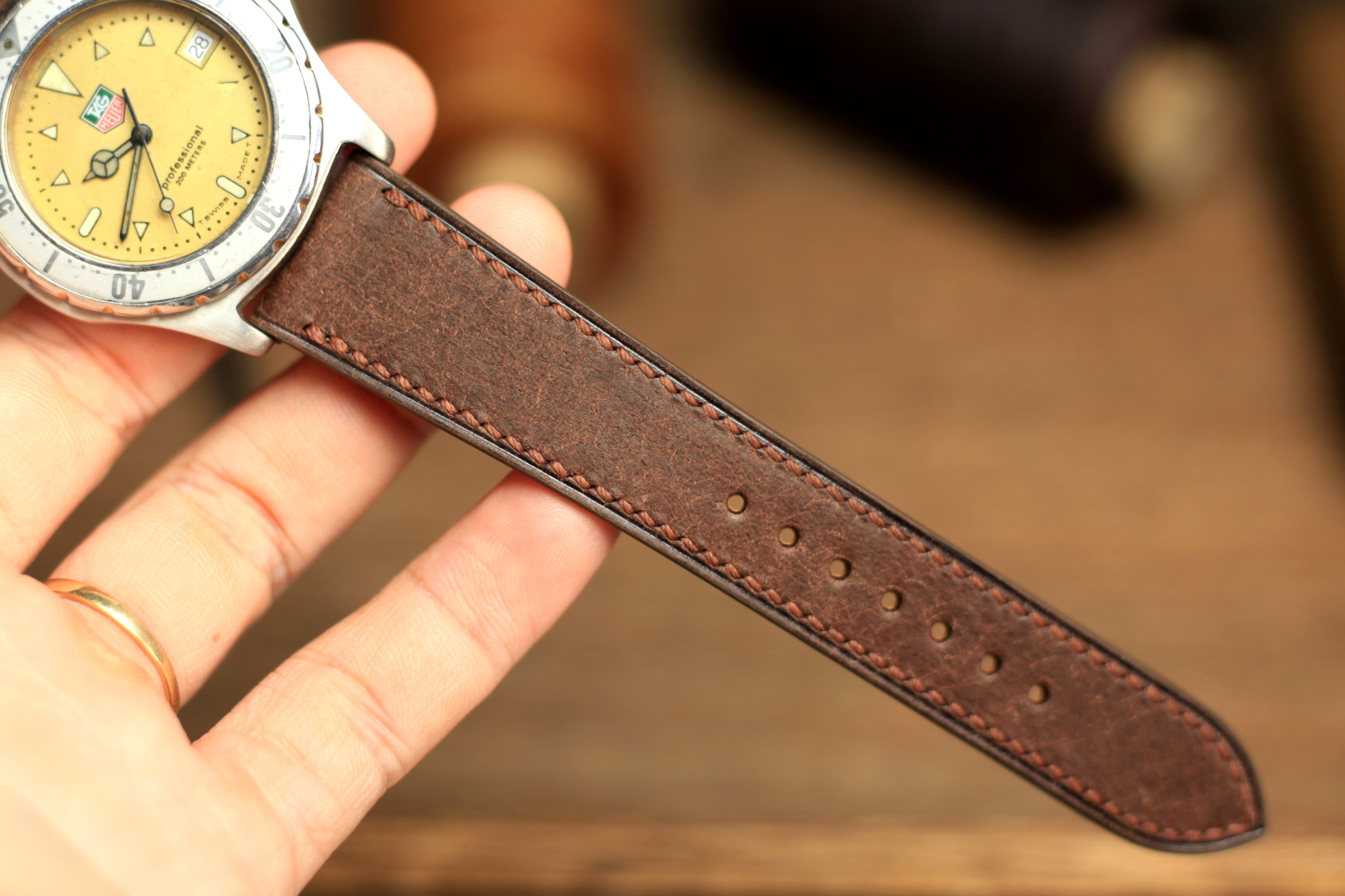 PUEBLO COFFEE BROWN LEATHER HANDMADE WATCH STRAP, QUICK RELEASE