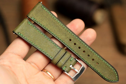 Pueblo Olive Green Leather Handmade Watch Strap, Quick Release