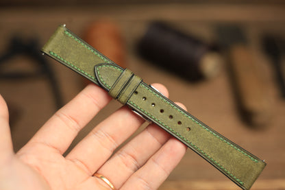 Pueblo Olive Green Leather Handmade Watch Strap, Quick Release
