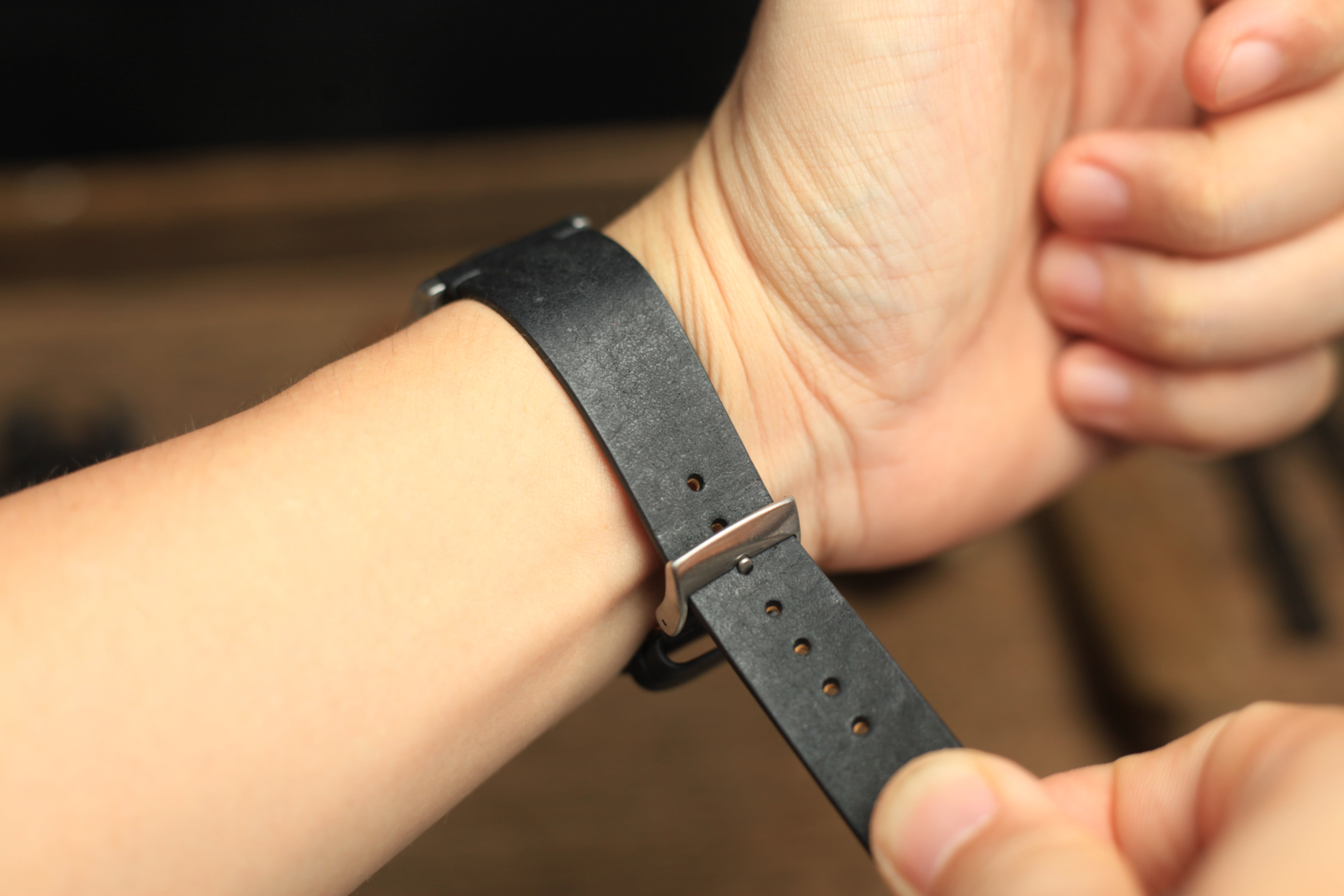 Point-Stitch Pueblo Black Leather Handmade Watch Strap, Quick Release