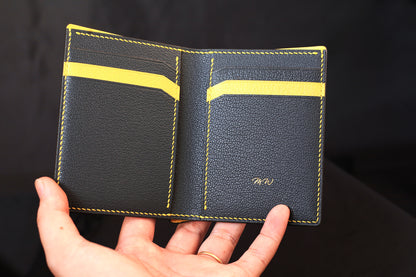 Bifold Wallet, Etoupe Epsom & Black Goat Leather, Handmade