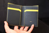 BIFOLD MAN WALLET, ETOUPE EPSOM/BLACK GOAT LEATHER, HANDMADE WALLET.