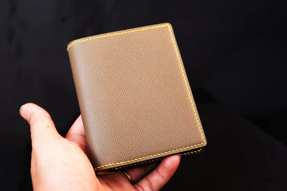 Bifold Wallet, Etoupe Epsom & Black Goat Leather, Handmade