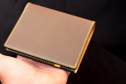 Bifold Wallet, Etoupe Epsom & Black Goat Leather, Handmade