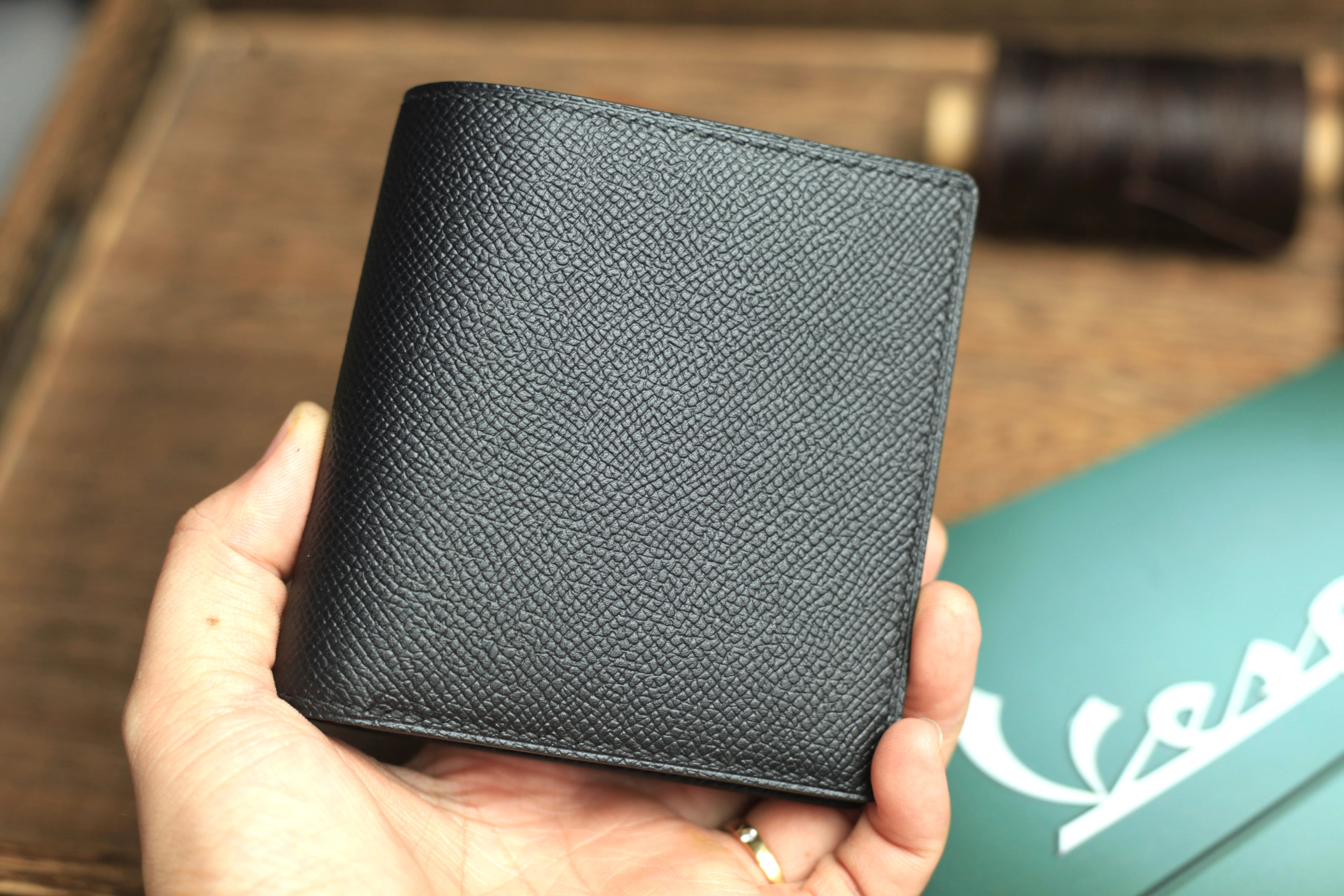 Biflod Man Wallet, Handmade Black Epsom Leather Wallet