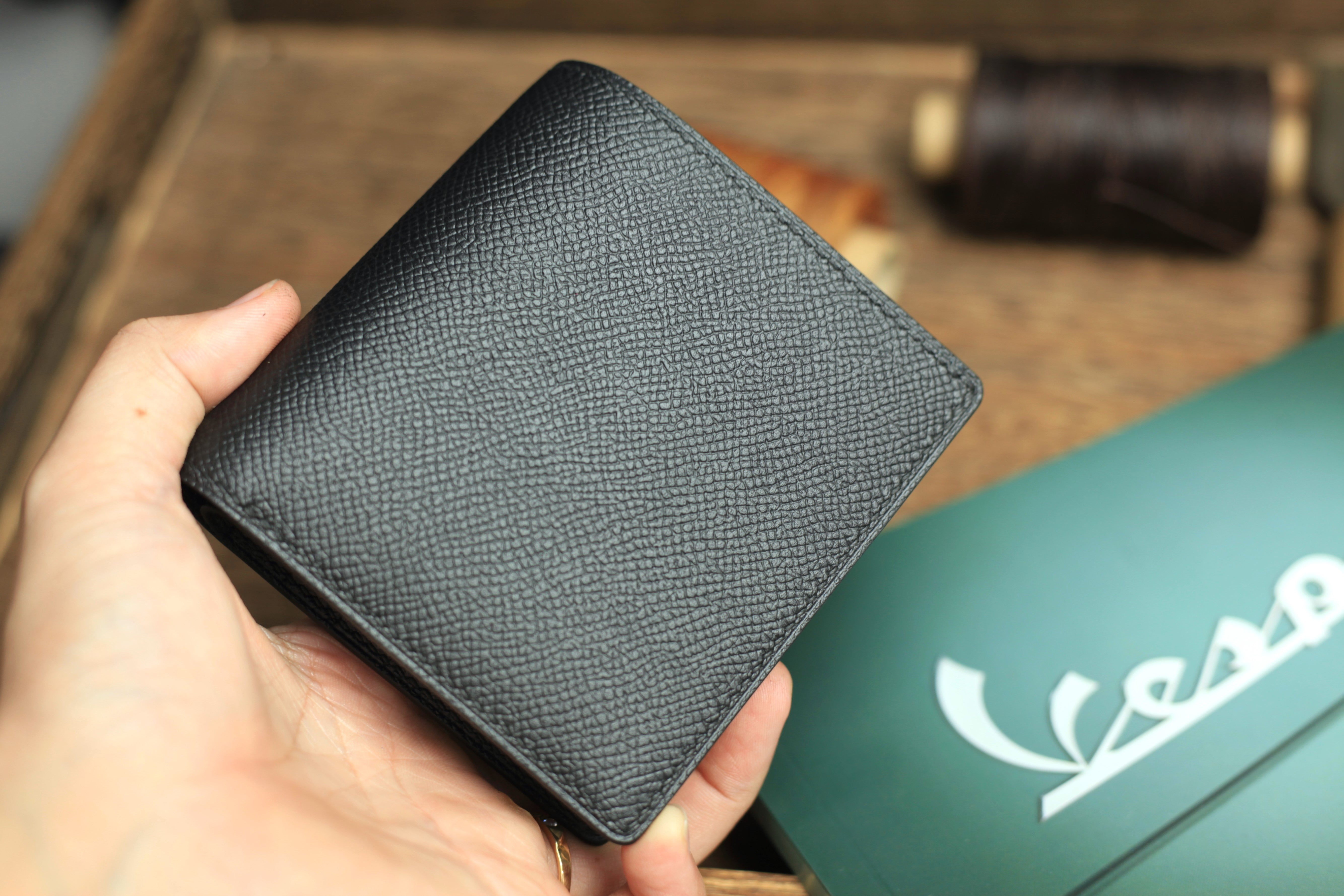 Biflod Man Wallet, Handmade Black Epsom Leather Wallet