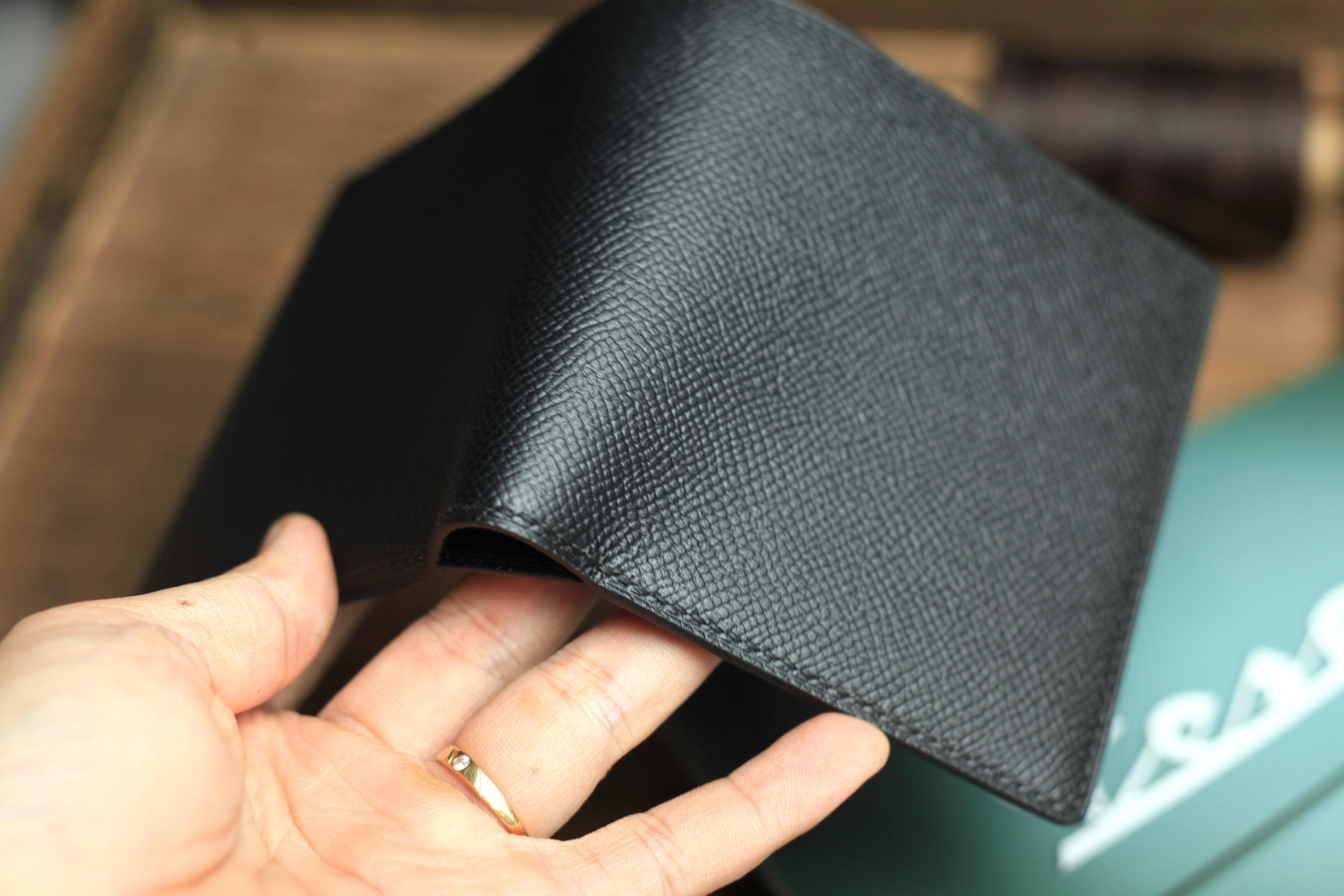 Biflod Man Wallet, Handmade Black Epsom Leather Wallet