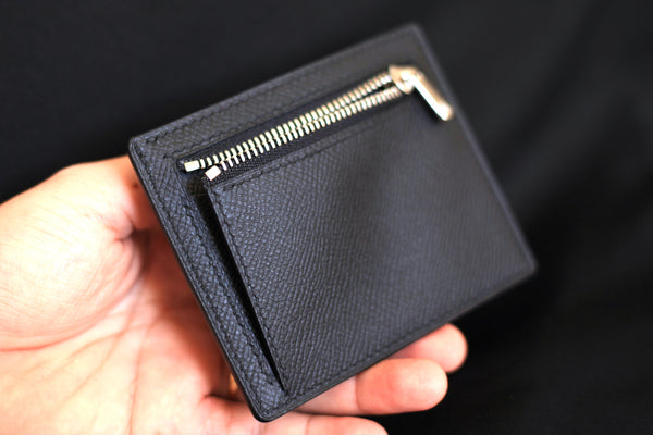 CARD HOLDER LEATHER, EPSOM LEATHER MINI WALLET WITH ZIPPER COIN POCKET.