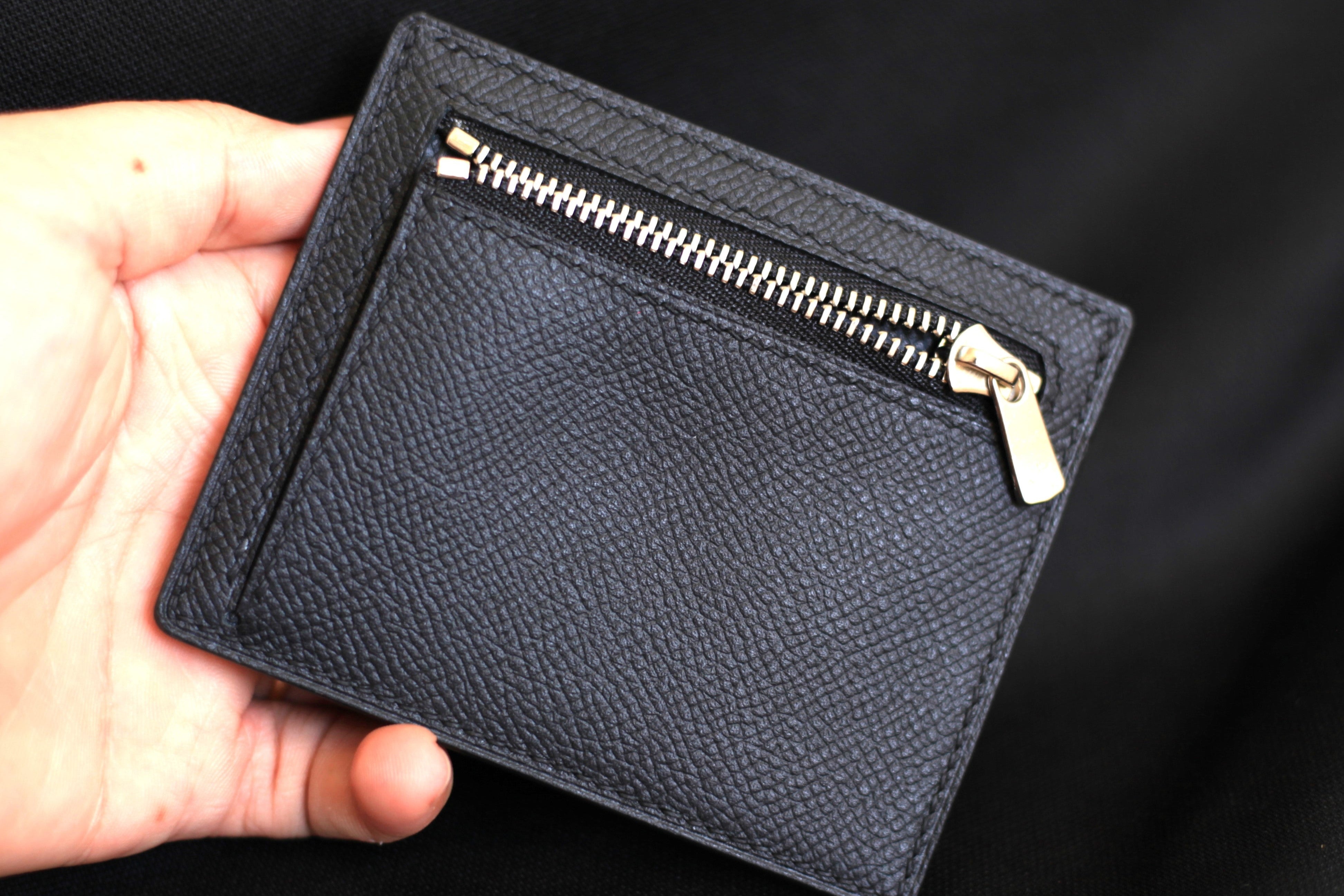 Epsom Leather Card Holder Wallet With Zipper Pocket
