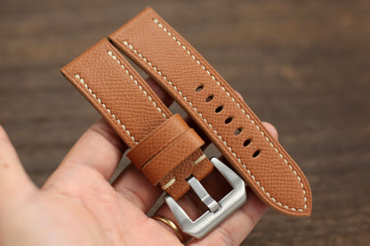 Handmade Epsom Gold Brown Leather Panerai Strap
