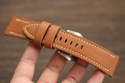 Handmade Epsom Gold Brown Leather Panerai Strap