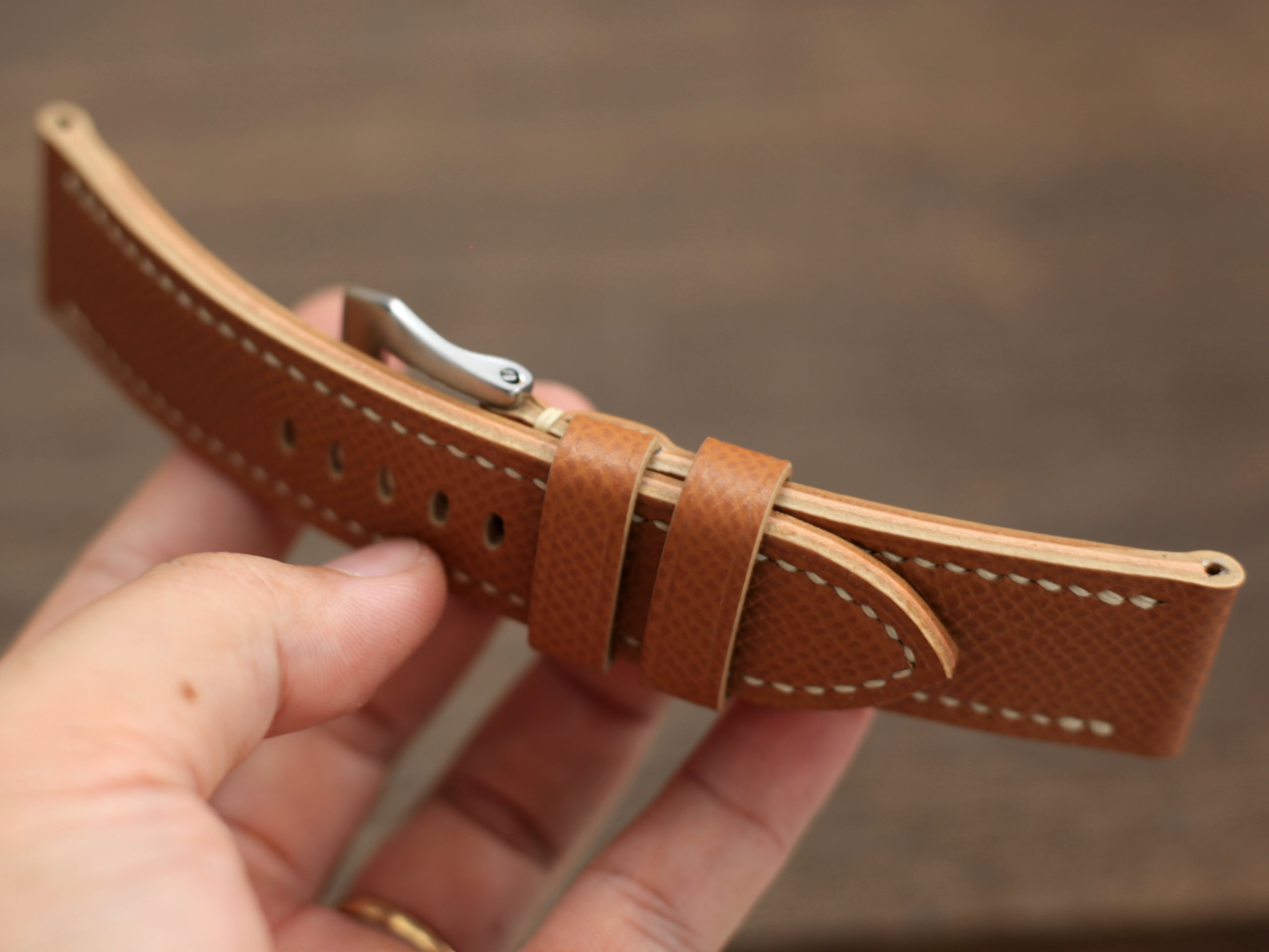 Panerai Watch Band Handmade, Epsom Gold Brown Leather
