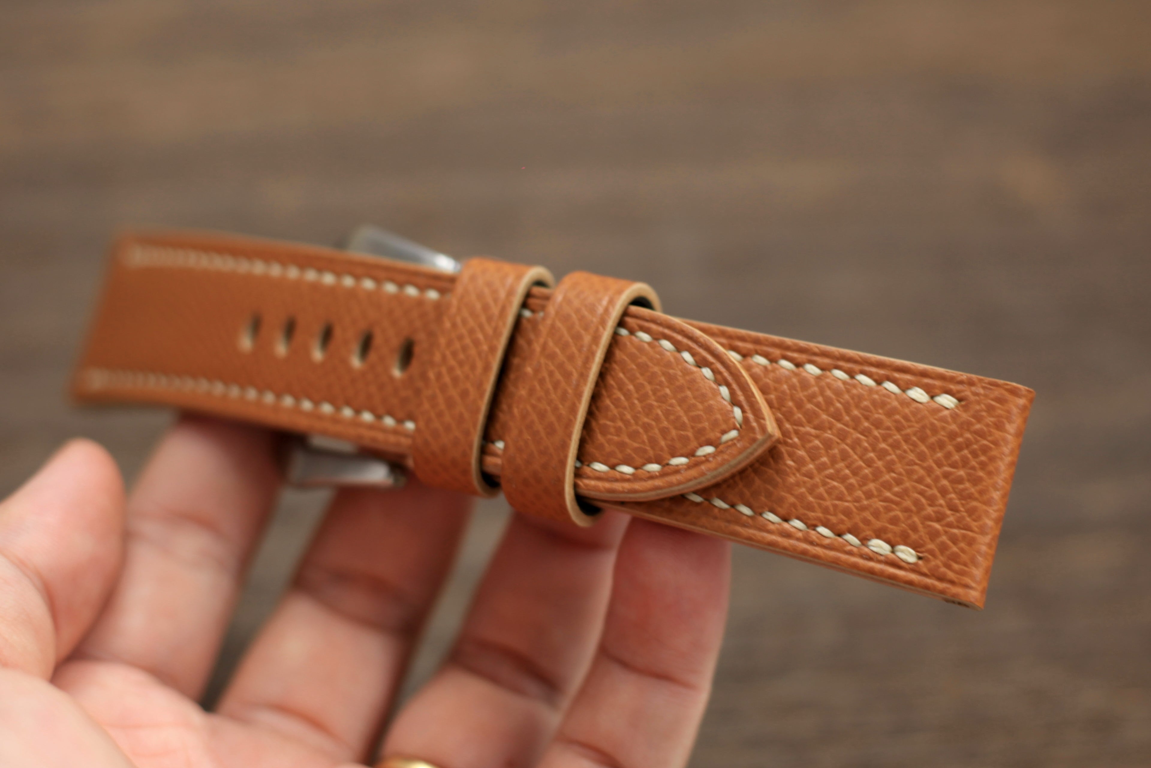 Handmade Epsom Gold Brown Leather Panerai Strap
