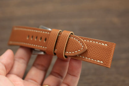 Handmade Epsom Gold Brown Leather Panerai Strap