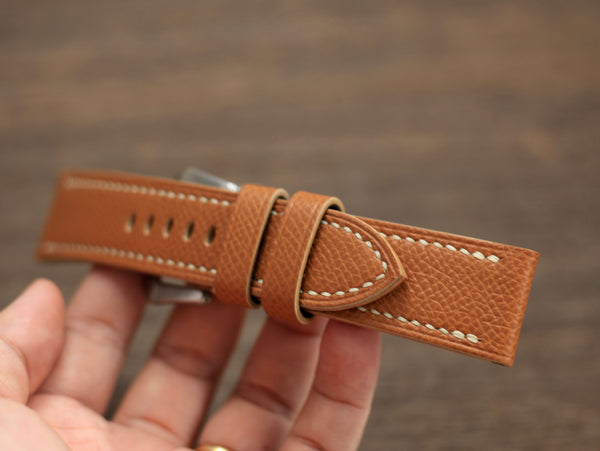 PANERAI WATCH BAND HANDMADE, EPSOM GOLD BROWN LEATHER.